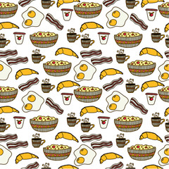 Seamless breakfast pattern. Vector illustration for textile, fabric, web, wallpaper, wrapping paper design.