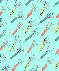Confetti petards seamless pattern on blue background