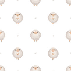 Seamless pattern with cute lamb. Funny background for kids on white.