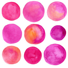 set of watercolor pink circles