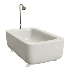 Bath tub with legs and shower. Sanitary concept. 3d render isolated on white background.