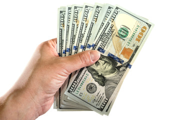 dollars in hand isolated on a white background.