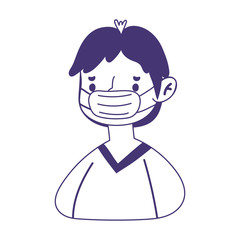 young man character cartoon medical mask covid 19 protection isolated icon line style