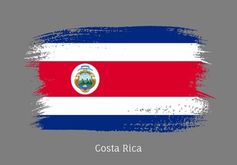 Costa Rica republic official flag in shape of paintbrush stroke. Country national identity symbol for patriotic design. Grunge brush blot isolated vector illustration. Costa Rican nationality sign.