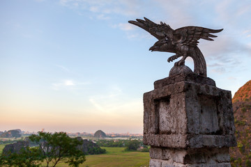 Ninh Binh, Vietnam, beautiful landscape of rice fields among the mountains, view from the top of the mountain, Tam Coc National Park