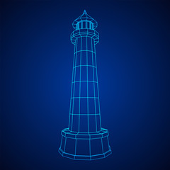 Lighthouse. Navigation Beacon building. Wireframe low poly mesh vector illustration.