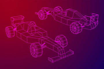 Fast motor sport racing car speed concept. Wireframe low poly mesh vector illustration.