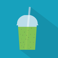 kiwi milkshake in a plastic cup- vector illustration