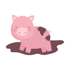 pig in the mud farm animal isolated icon on white background