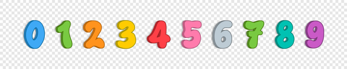Numbers collection. Cartoon numbers in a row. Color numerals, isolated on transparent background. Numbers in cartoon design. Vector illustration © smile3377