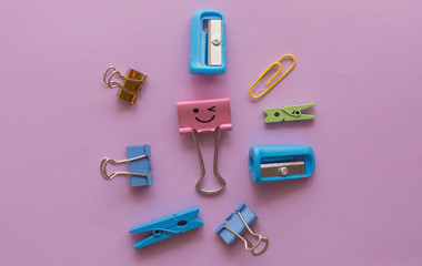 clips of sharpener on a lilac background