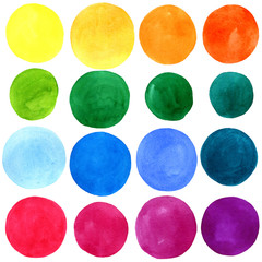set of multicolored watercolor circles isolated on white
