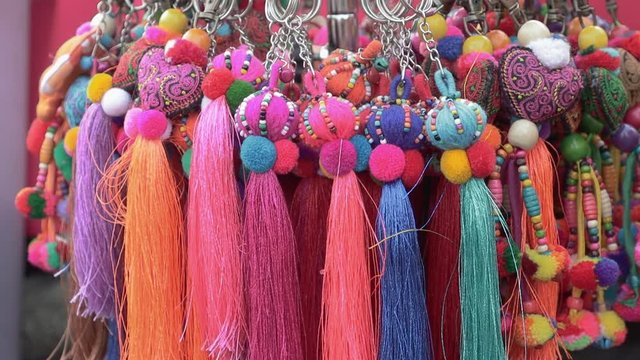 Key chain made by Hmong hill tribes of Lanna region at night market and walking street. Chiang mai., Thailand.