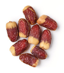 Heap of dates isolated on white, from above