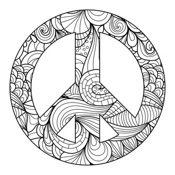Vector illustration of colorful peace symbol on white background.Coloring page for adult.