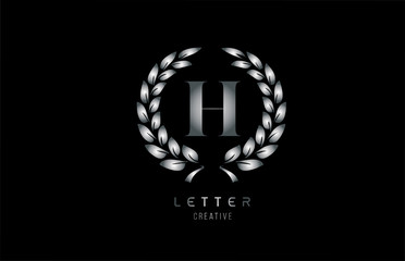 silver grey metal H alphabet letter logo icon with floral design for company and business
