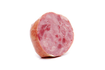 a piece of ham isolated on white background