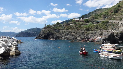Fototapeta na wymiar Cinque Terre, Italy, boats in the bay