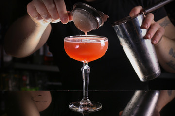 Fresh cocktail drink on dark background