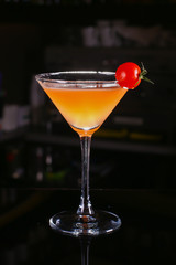 Fresh cocktail drink on dark background