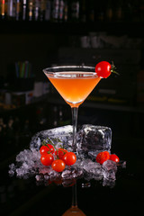 Fresh cocktail drink on dark background