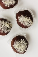 Delicious chocolate cakes on a white plate 