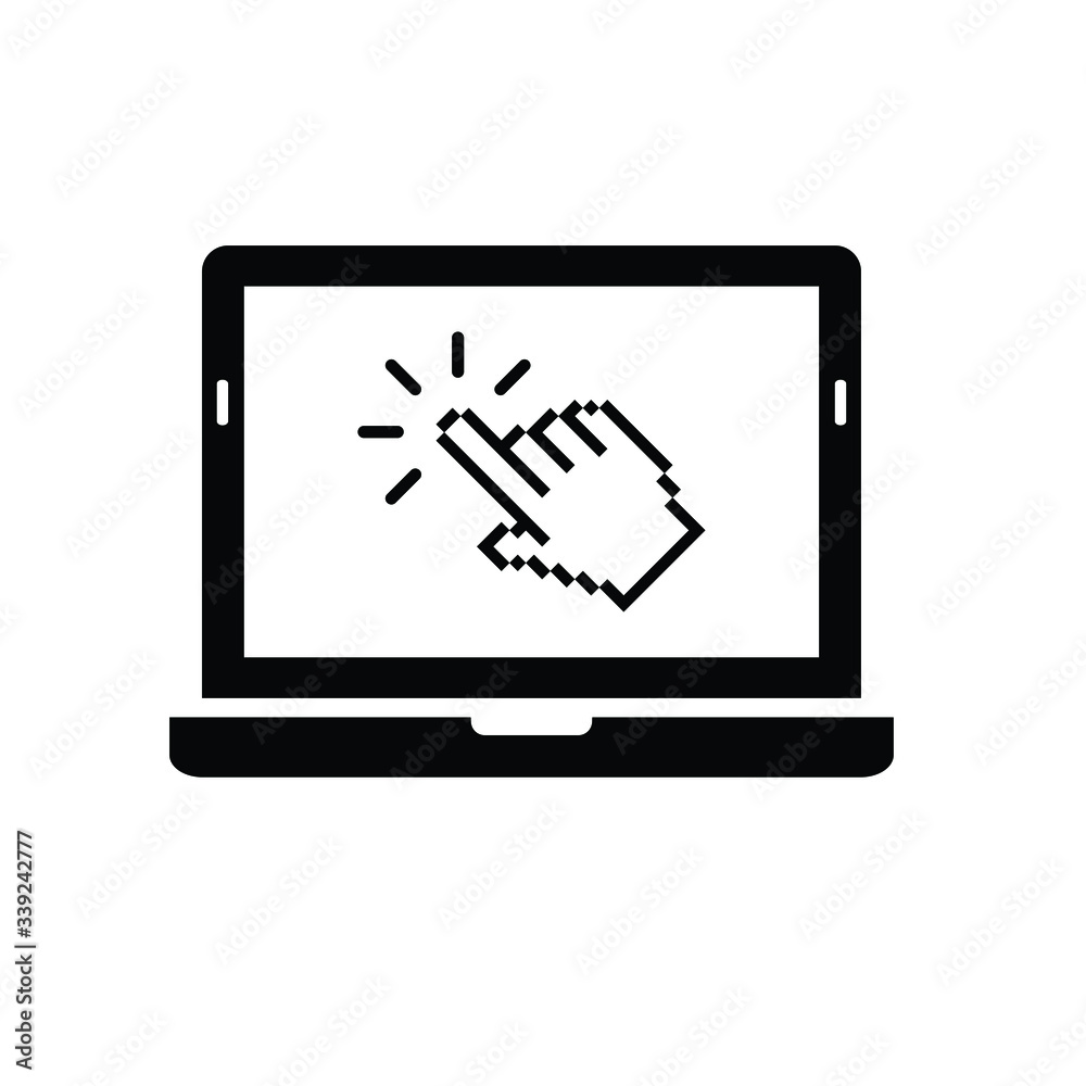 Poster click icon. cursor symbol icon. mouse click symbol laptop computer, notebook