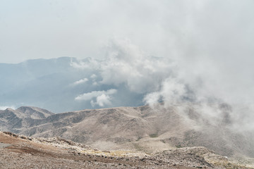 Beautiful view of the cloudy sky from the viewpoint of Tahtali Mountain in the region of Antalya, Turkey. Tahtali Dagi, Antalya Province, Turkey