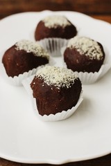 Delicious chocolate cakes on a white plate 