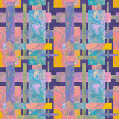 Seamless pattern composed of rectangles with the image of liquid multi-colored paint.