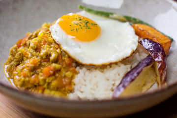 Curry with rice and vegetables