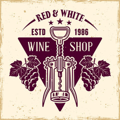 Wine vector emblem in vintage style with corkscrew
