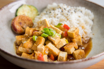 Tofu dish with rice