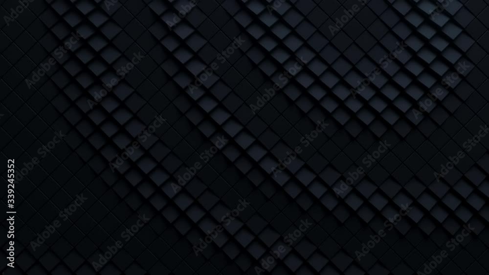 Poster black dynamic tiles. motion design pattern. 3d loop animation. mosaic surface with wavy ripples. 4k 