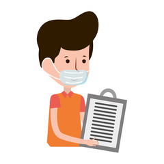 man with medical mask and clipboard online shopping covid 19