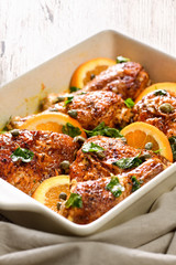 Fried chicken with oranges