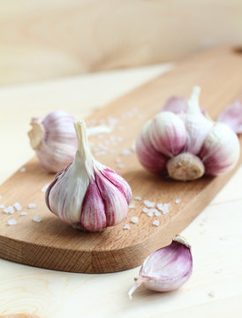 garlic on a wooden board