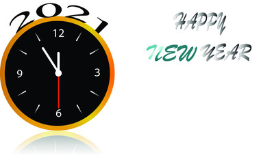 2021 golden clock with shadow and copy space with text 