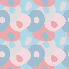 Ditsy vector polka dot pattern with random hand-painted circles in gray, black and pastel colors. Seamless texture in vintage style. Modern background with shapeless curves, circles.