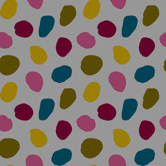 Ditsy vector polka dot pattern with random hand-painted circles in gray, black and pastel colors. Seamless texture in vintage style. Modern background with shapeless curves, circles.
