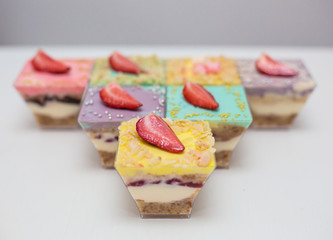 color candy bar on a white table