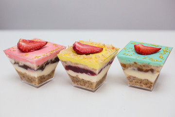 color candy bar on a white table