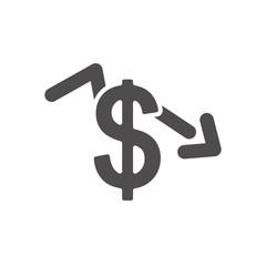 economic recession concept, money symbol and financial arrow down icon, silhouette style