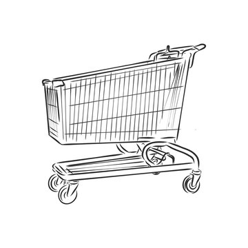 vector sketch illustration - trolley for shopping shopping cart, vector sketch illustration