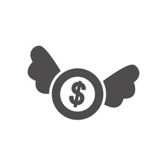 money coin with wings icon, silhouette style