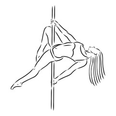 Pole dancer on the pole. Beautiful young woman on the pole. vector sketch illustration