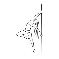 Fototapeta na wymiar Pole dancer on the pole. Beautiful young woman on the pole. vector sketch illustration