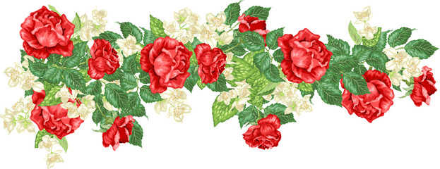 Headline frame element in vector with roses and jasmine flowers