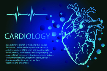 Medical banner. Advertising for cardiac products. Heart. Bright poster. Visual aid.Design 