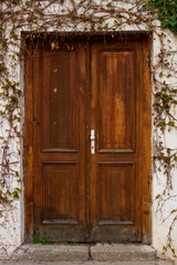 Brown ancient wood front door